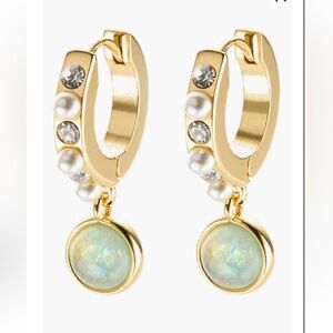 Kurt Geiger Gold Cabochon & Faux Pearl Huggie Drop Earrings